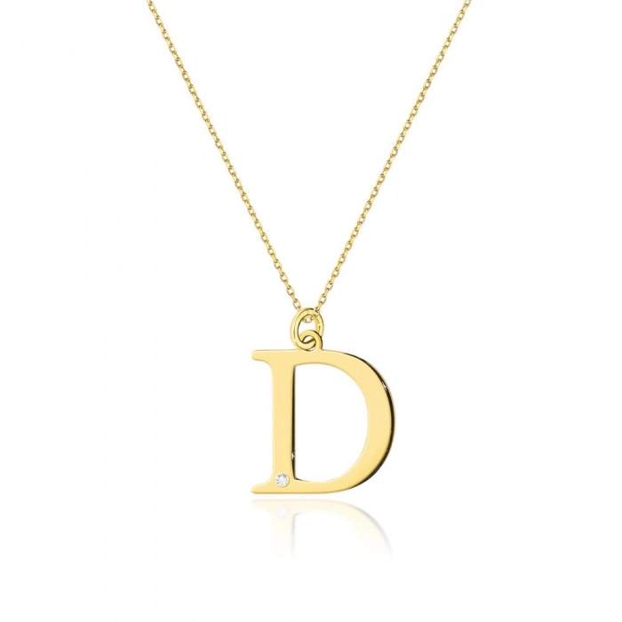Zawieszka złota litera D z łańcuszkiem