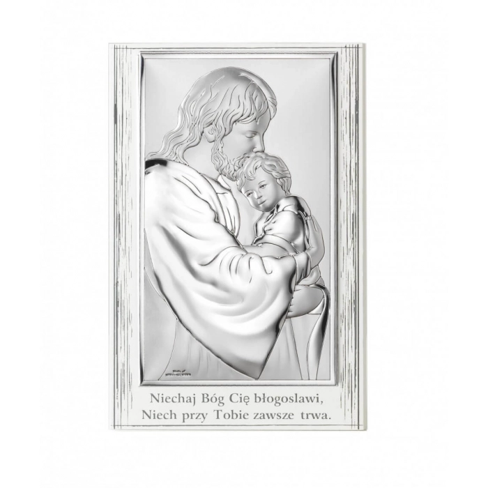 Srebrny Obrazek na Chrzest Jezus z Dzieciątkiem