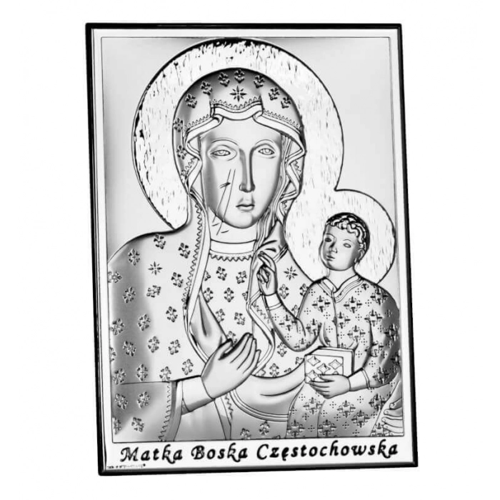 Obrazek srebrny z Matką Boską Częstochowską Dedykacja GRATIS