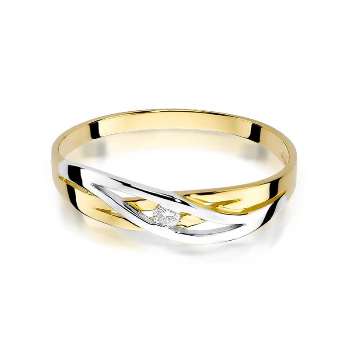 Pierścionek z diamentem żółte i białe złoto