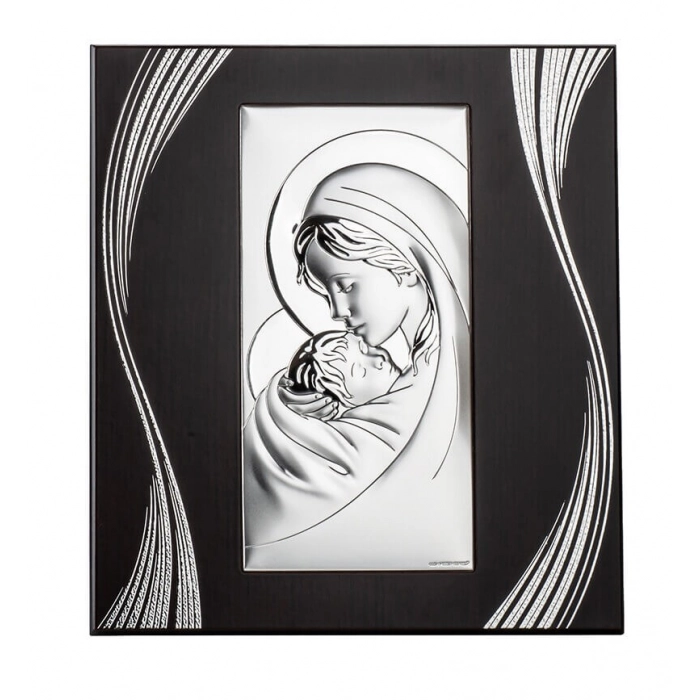 Obrazek srebrny Matka Boska z Dzieciątkiem na panelu